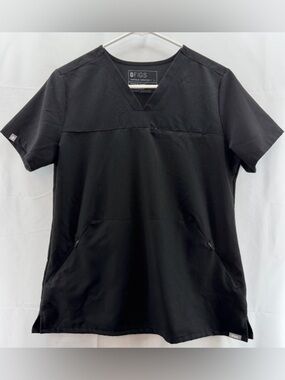 Figs Black Scrub Top with Multiple Zip Pockets Size Small-#W21SW1013